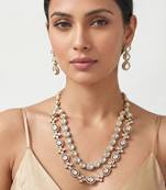 Two tone finish polki long necklace set