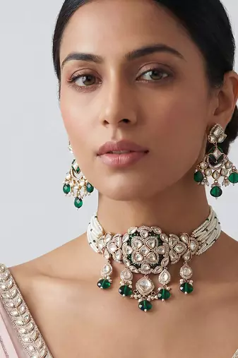 Green stones kundan choker set