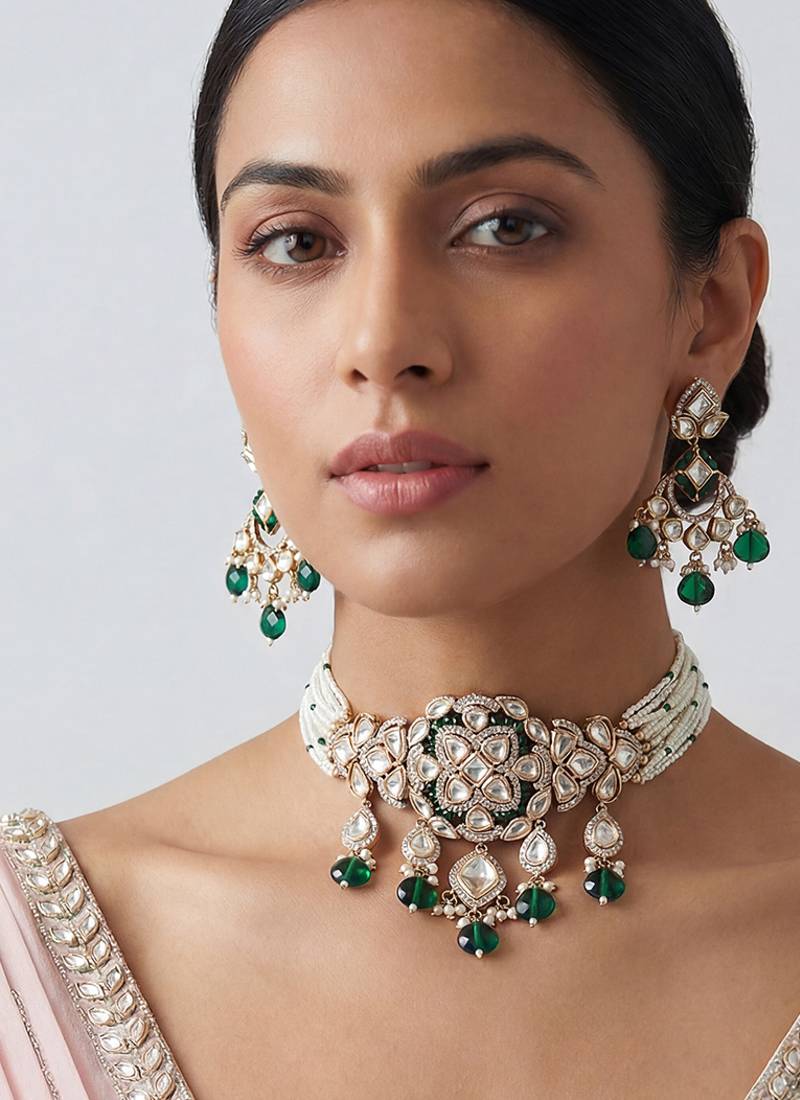 Green stones kundan choker set