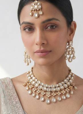Gold two tone finish polki necklace set 1