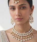 Gold two tone finish polki necklace set