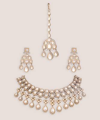 Gold two tone finish polki necklace set 2