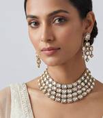 White stones polki two tone finish necklace set