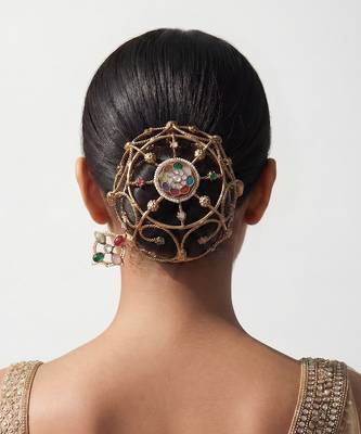 Multicolor floral kundan hair bun cage with pin 1