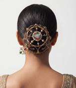 Multicolor floral kundan hair bun cage with pin