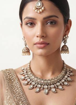 Gold two tone finish polki necklace set 1