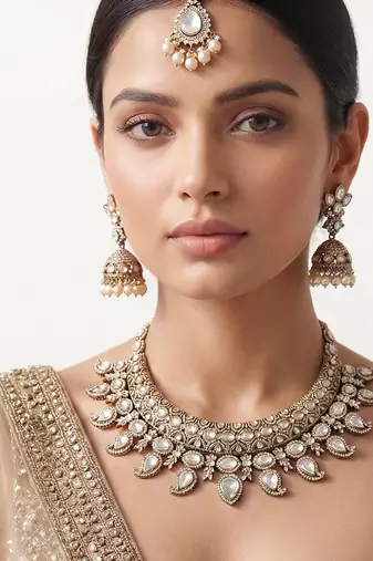 Gold two tone finish polki necklace set