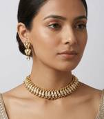 Gold plated kundan white stones necklace set