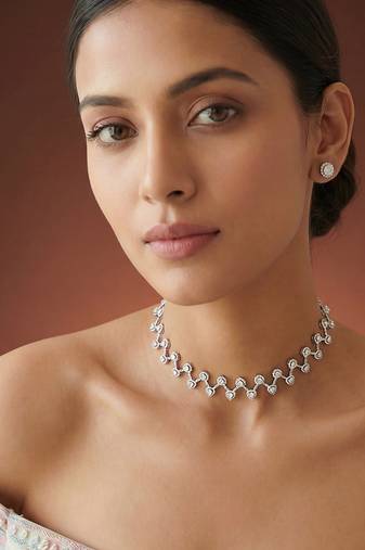 Zircon white finish diamond choker set
