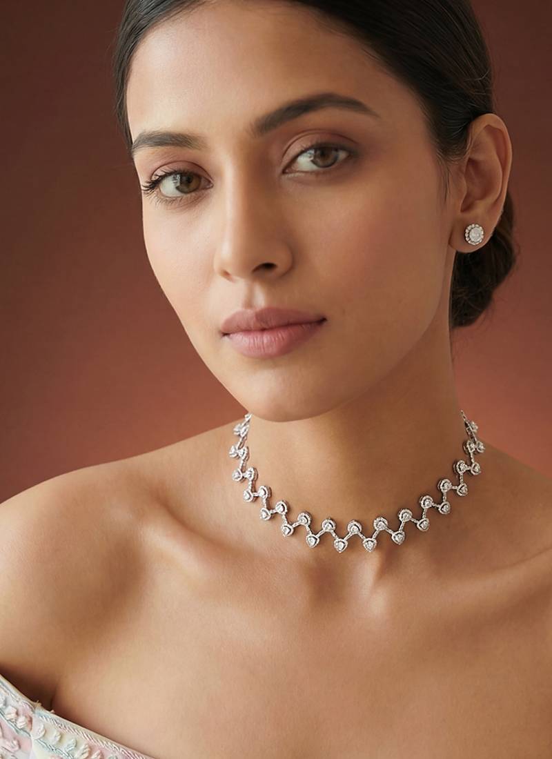 Zircon white finish diamond choker set