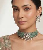 Two tone finish green stones polki choker set