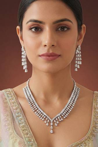Zircon white finish diamond necklace set