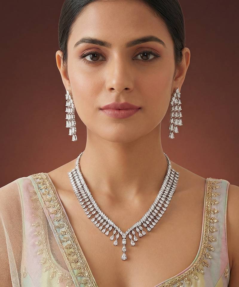 Zircon white finish diamond necklace set
