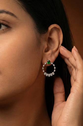 Green silver plated earrings