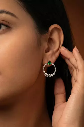 Green silver plated earrings