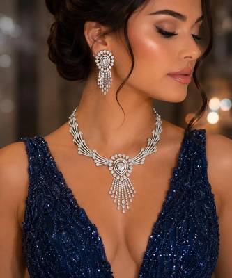 Silver Plated Faux Diamond Bridal Choker Set 2