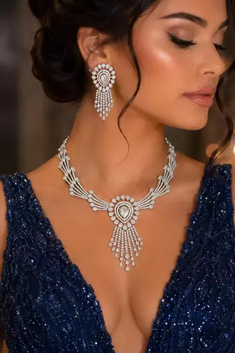 Silver Plated Faux Diamond Bridal Choker Set
