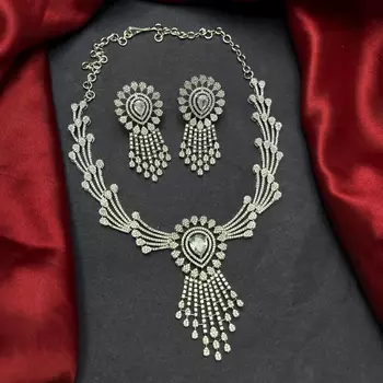 Silver Plated Faux Diamond Bridal Choker Set 3