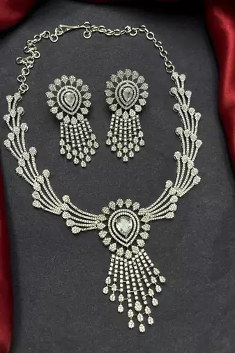 Silver Plated Faux Diamond Bridal Choker Set