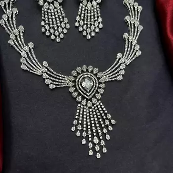 Silver Plated Faux Diamond Bridal Choker Set 4