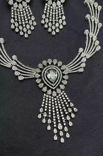 Silver Plated Faux Diamond Bridal Choker Set