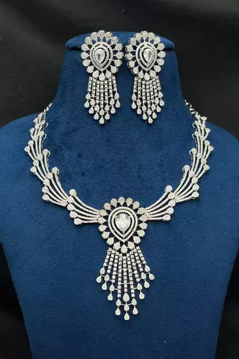 Silver Plated Faux Diamond Bridal Choker Set