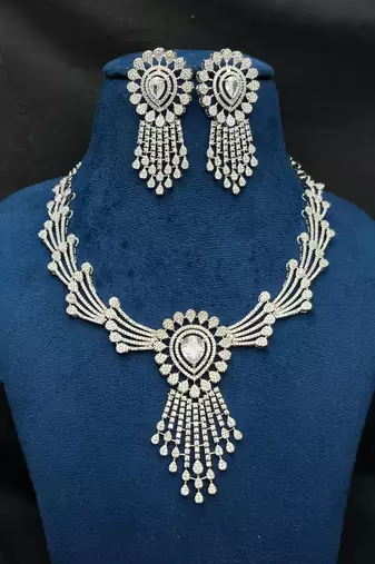Silver Plated Faux Diamond Bridal Choker Set