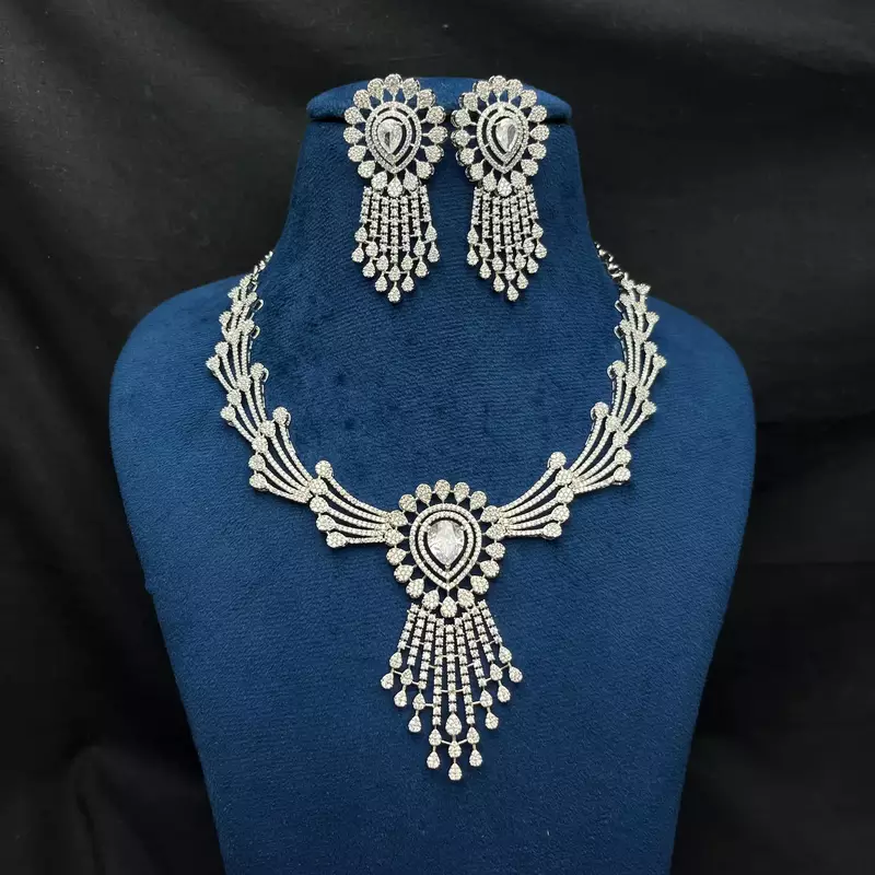 Silver Plated Faux Diamond Bridal Choker Set