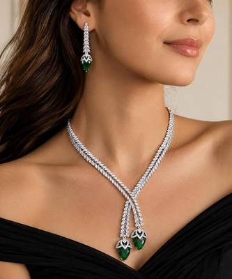 Emerald Green CZ Silver Bridal Necklace Set 2