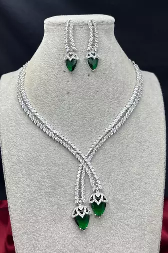 Emerald Green CZ Silver Bridal Necklace Set