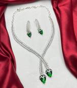 Emerald Green CZ Silver Bridal Necklace Set