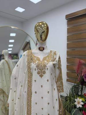 White chinon silk sharara suit with embroidered dupatta 3