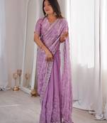 Light purple premium two tone fandy silk saree with heavy beads & moti work