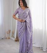 Lavender premium two tone fandy silk saree with heavy beads & moti work