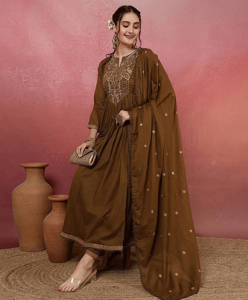 mehendi green chanderi silk blend sequins embroidered kurta set with dupatta