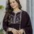 brown vichitra silk blend sequins embroidered kurta set with dupatta