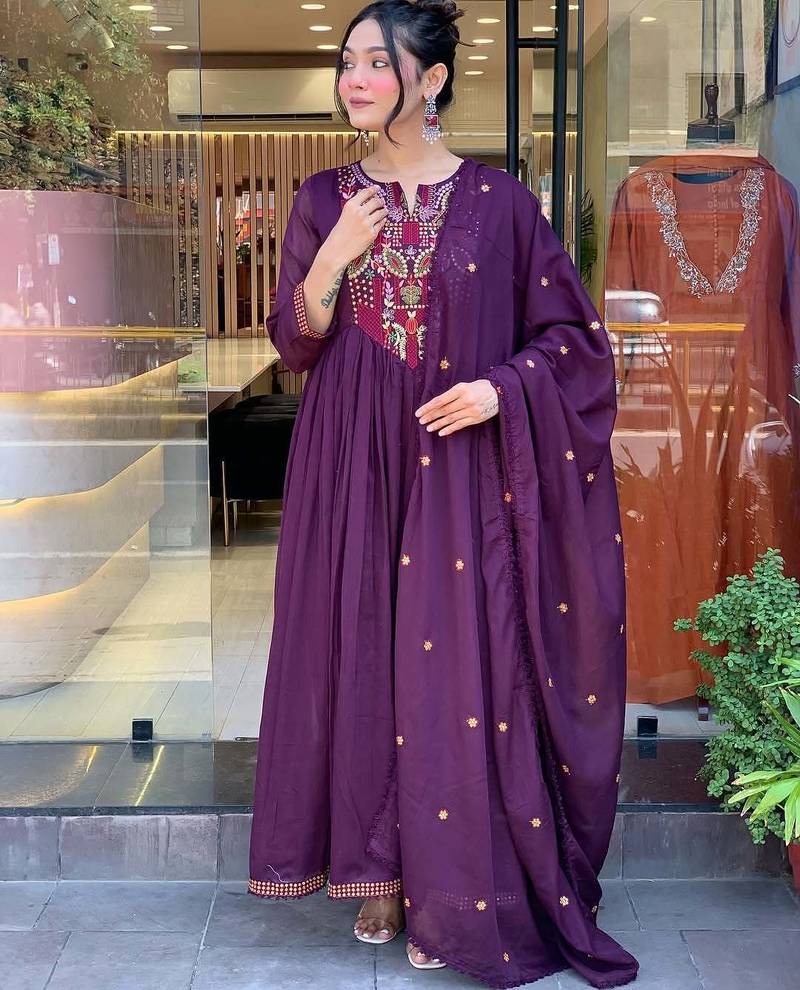 purple chanderi silk blend sequins embroidered kurta set with dupatta