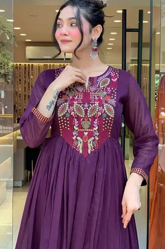 purple chanderi silk blend sequins embroidered kurta set with dupatta