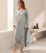 aqua blue chanderi silk blend sequins embroidered kurta set with dupatta