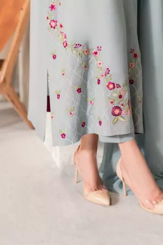 aqua blue chanderi silk blend sequins embroidered kurta set with dupatta