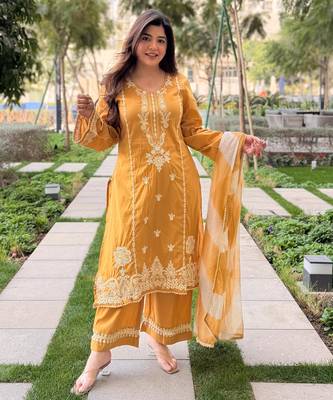 yellow roman silk blend sequins kurta set with dupatta 1