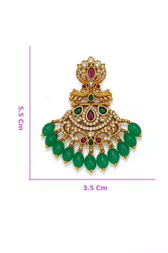 Traditional South Indian Green Beads, Ruby & AD CZ Studded Temple Chandbali Earrings for Women & Girls  