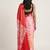 Red printed satin saree with blouse piece