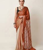 Rust printed satin saree with blouse piece