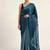 Blue printed satin saree with blouse piece