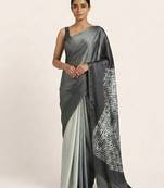 Grey printed satin saree with blouse piece