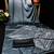 Grey printed satin saree with blouse piece