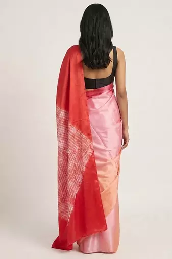 Blue printed satin saree with blouse piece