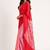 Red printed satin saree with blouse piece