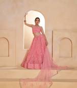 Light Pink Net Zari Embroidered Sequins Beads Lehenga Wedding Wear For Women's